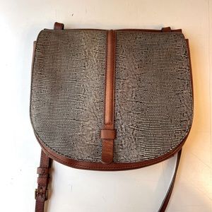 Fossil crossbody bag, genuine leather, brown with animal print